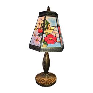 15" Dark Brown Metal Candlestick Table Lamp With Hummingbird Shade